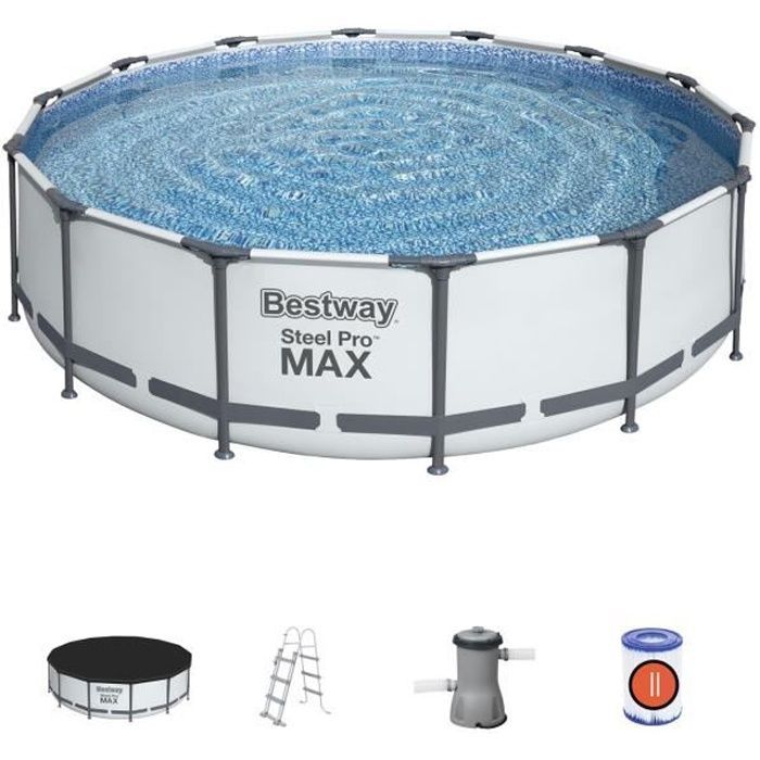 Kit Piscine hors sol tubulaire - BESTWAY - Steel Pro Max™ - 427 x 107 cm - Ronde (Pompe, échelle, bâche et cartouche de filtration)