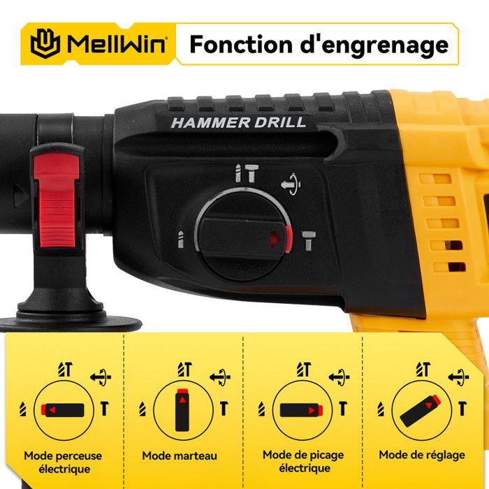 Marteau perforateur rotatif sans fil - MELLWIN - MellWin - Moteur sans balais - 21V/670W - 2x1,5Ah+10 accessoires