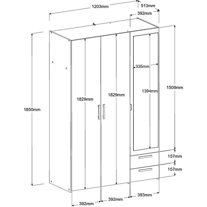 Armoire VARIA - Panneaux de particules revêtu papier - Décor chêne et blanc - 3 portes - L 120,3 x P 5,7 x H 185 cm