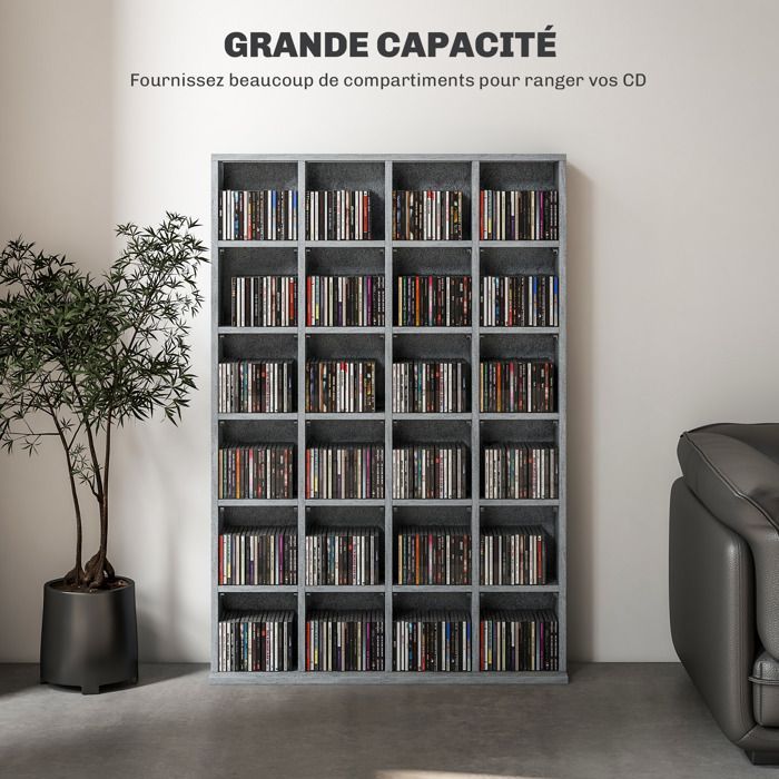 Mueble multimedia para 456 CD/336 DVD - HOMCOM - estantería de madera con baldas ajustables - 89 x 130,5 cm - gris