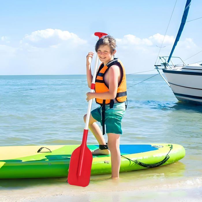 Telescopic paddle for teenagers, Adjustable canoe ramie for children, Water sports accessory with a handle, red