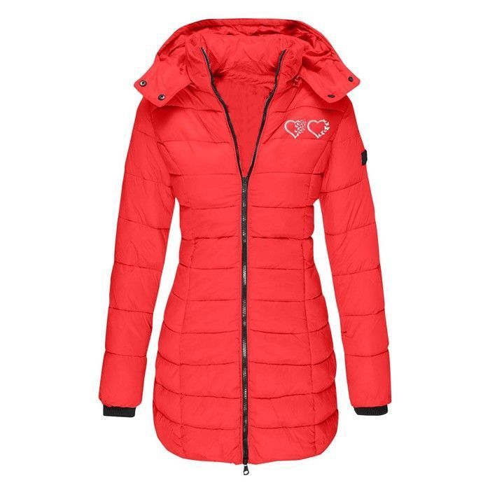 Chaqueta de plumas para mujer - FUNMOON - Cálida, de largo medio - Amarilla - Algodón, plumón y poliéster - Cierre de cremallera
