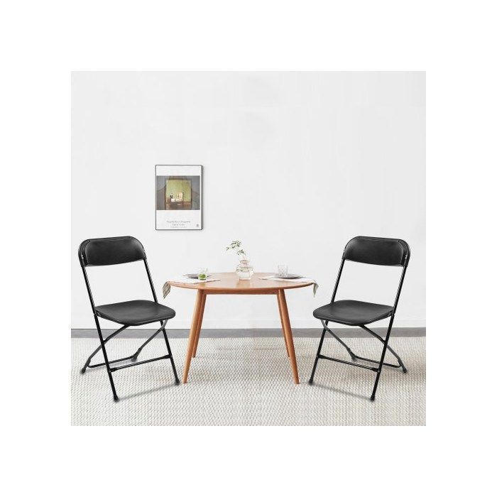 Lot de 2 chaises pliantes en plastique noir, chaises pliantes portables pour jardin extérieur