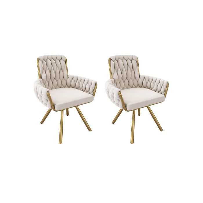 Juego de 2 sillones giratorios SogesHome de terciopelo, con base en forma de estrella y estructura metálica en color beige natural.