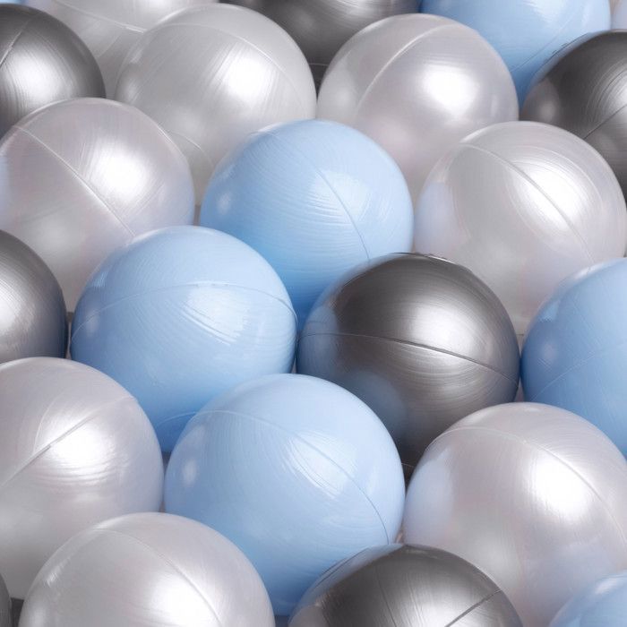 MISIOO Bolas de plástico de colores para piscina de bolas para bebés y niños, 6 cm, 150 bolas: Azul/Plata/Blanco perla