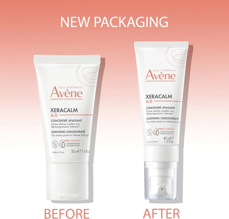 „Avène XeraCalm AD Soothing Concentrate“ raminamoji priemonė nuo odos sudirginimo ir niežėjimo.