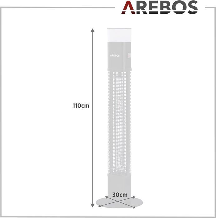 AREBOS Radiateur infrarouge | Chauffage radiant électrique | 1500W | LED 16 couleurs | intérieur et extérieur | Noir