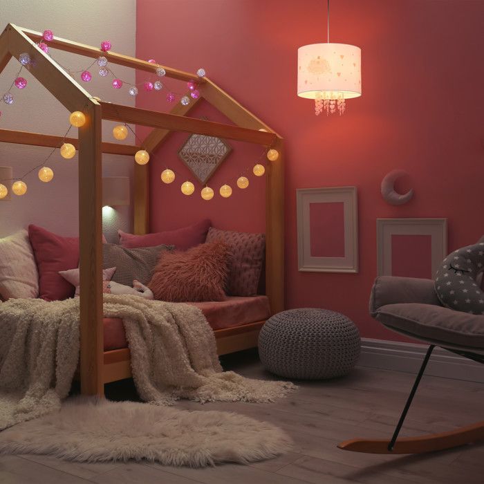Relaxdays Lampe à suspension, chambre enfant, abat-jour motif ballerine, HxD : 158x35 cm, luminaire suspendu, blanc/rose