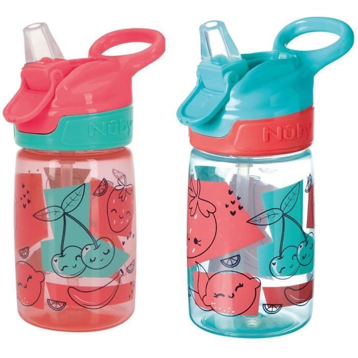 Conjunto de 2 garrafas de água - NUBY - Incredible Gulp - 360 ml - Morangos