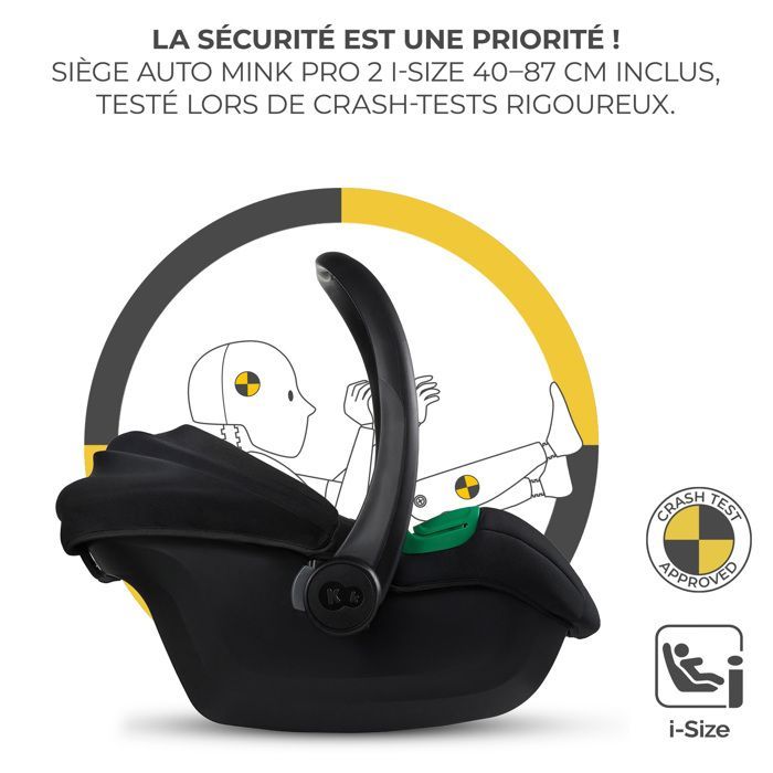 Kinderkraft ESME PRO 3-in-1 reissysteem, inclusief MINK PRO 2 i-Size autostoeltje, lekbestendige TPE-wielen, compact op te vouwen, zwart