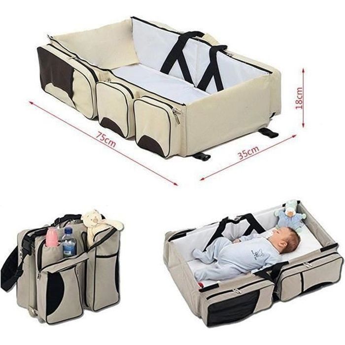 Travel Crib Diaper Bag Beige Baby Mom 3 in 1 Travel Bag Crib Foldable Bed