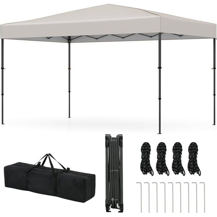 GIANTEX Wasserdichter Gartenpavillon, Partyzelt mit silbernem Dach, höhenverstellbar (2,25 x 3,65 m | Beige)