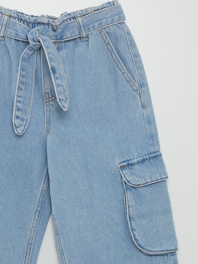 Calça jeans de perna larga com bolsos de aba - AZUL