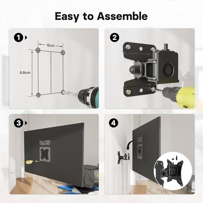 Soporte de pared para TV, soporte universal giratorio e inclinable para monitores de PC, compatible con televisores y monitores planos/curvos de 13 a 30 pulgadas.