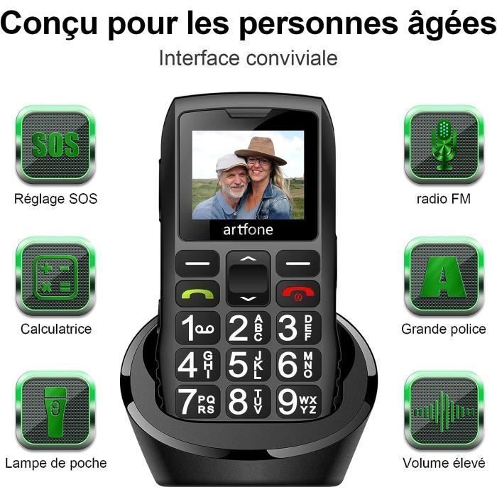 artfone C1+ Téléphone Portable Senior Débloqué avec Grandes Touches | Bouton SOS | Radio FM | Batterie 1400mAh | Station de Charge