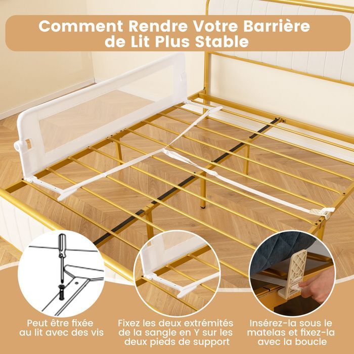 COSTWAY Barrière de Lit Pliable pour Bébé/Enfant 150x52CM en Tissu Oxford Angle 0°-180°avec Mousse Souple, Trous Pré-percés Blanc