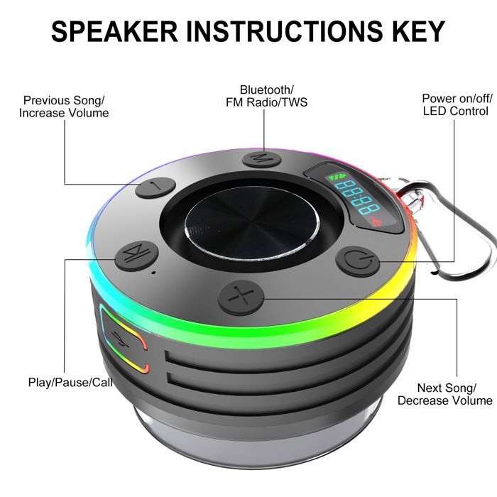 Altavoz Bluetooth para ducha, altavoz Bluetooth inalámbrico portátil de 5.3