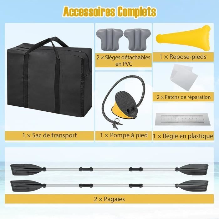 GYMAX Inflatable Kayak for 2 People with Removable Seats, 357x80x38cm, 160kg Load Capacity, PVC Inflatable Canoe