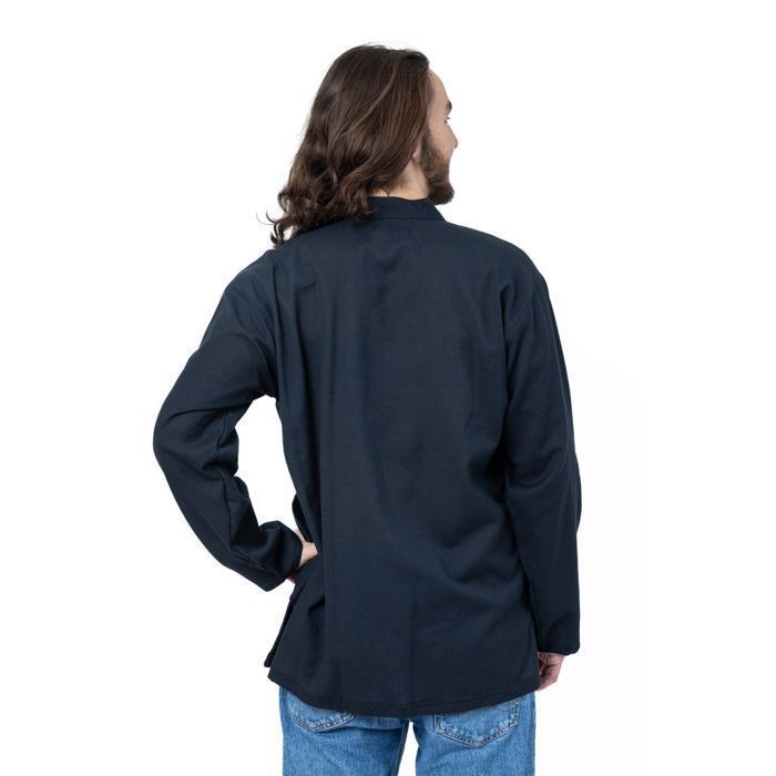 Fantazia - Camisa de hombre - Camisa negra con cuello mao y estampado de elefante Hatti