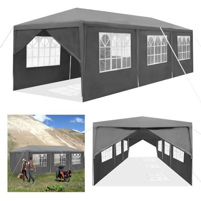 Cenador de jardín - XMTECH - 3x9m - Impermeable - Autoportante - Práctico