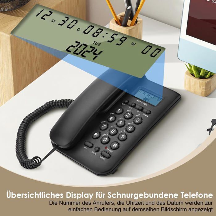 Telefone com fio FEBEST com botões grandes - Volume de campainha extra alto - Sistema duplo FSK/DTMF