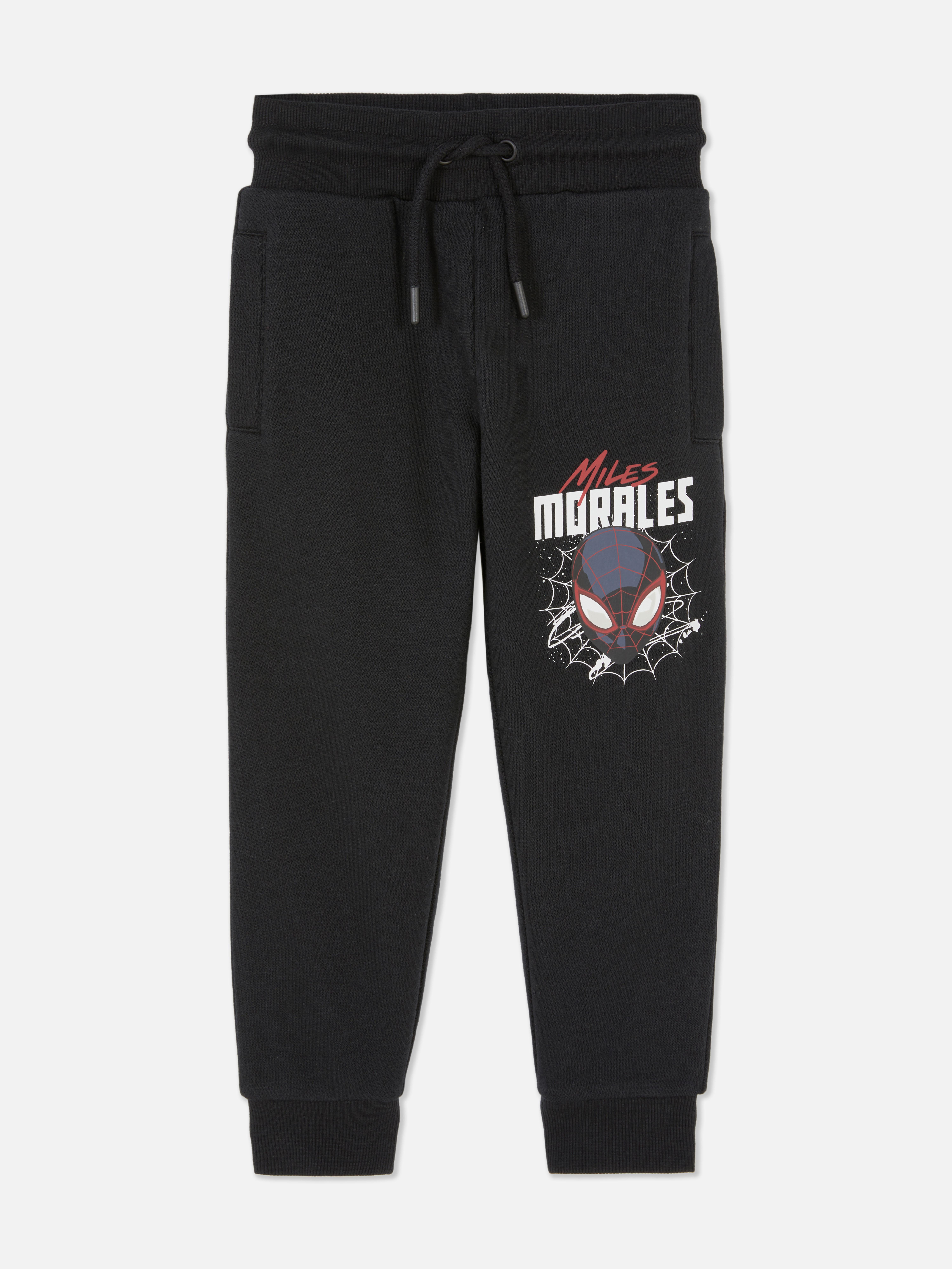 Pantaloni de jogging MARVEL Spider-Man Miles Morales cu bandă la talie cu șnur, buzunare laterale, manșete la gleznă și imprimeu Miles Morales