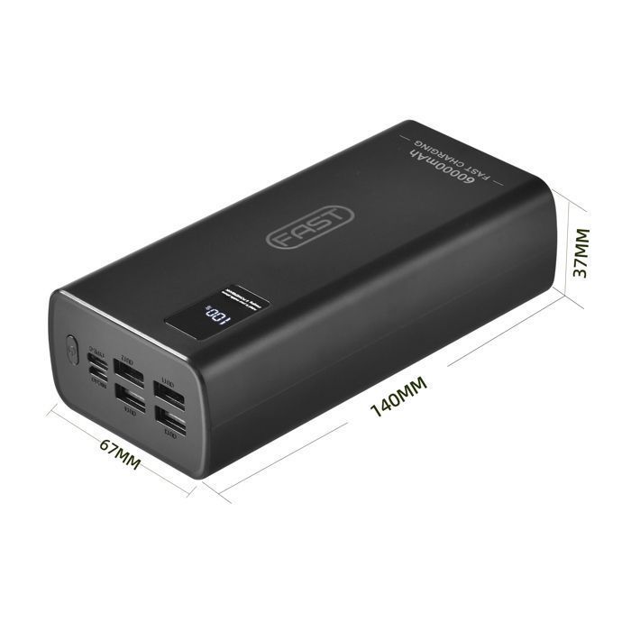 External Battery, 60000mAh Power Bank, Portable Battery USB C Input & Output PD3.0 QC4.0 Fast Charging Power Bank Black