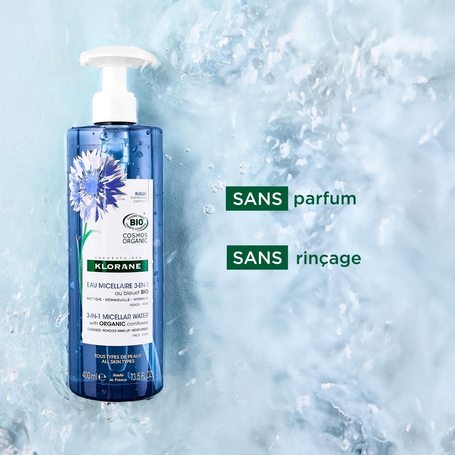 Klorane Eau Micellaire 3-en-1 au Bleuet BIO