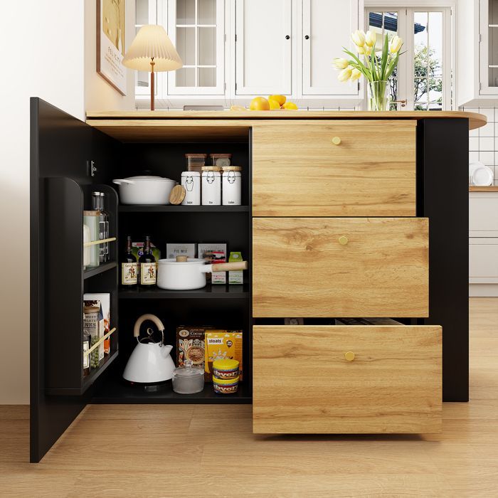 Kitchen island - GENERIC - Modern Bistro - 360° Rotating - Extendable 138–204 cm - 3 drawers & shelves