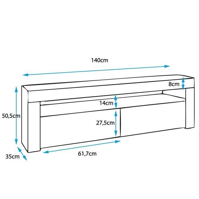 Tv-meubel voor de woonkamer met ledverlichting | Glanzend wit | 2 deuren met 2 vakken | 140 x 50,5 x 35 cm | Model Aker