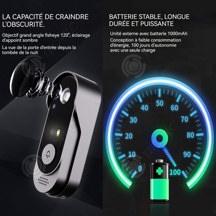 Campanello wireless INN® con schermo da 4,3 pollici, IPX66, 1080p, batteria da 1000 mAh, videocitofono, campanello elettronico, dotato di scheda di memoria da 128 GB.