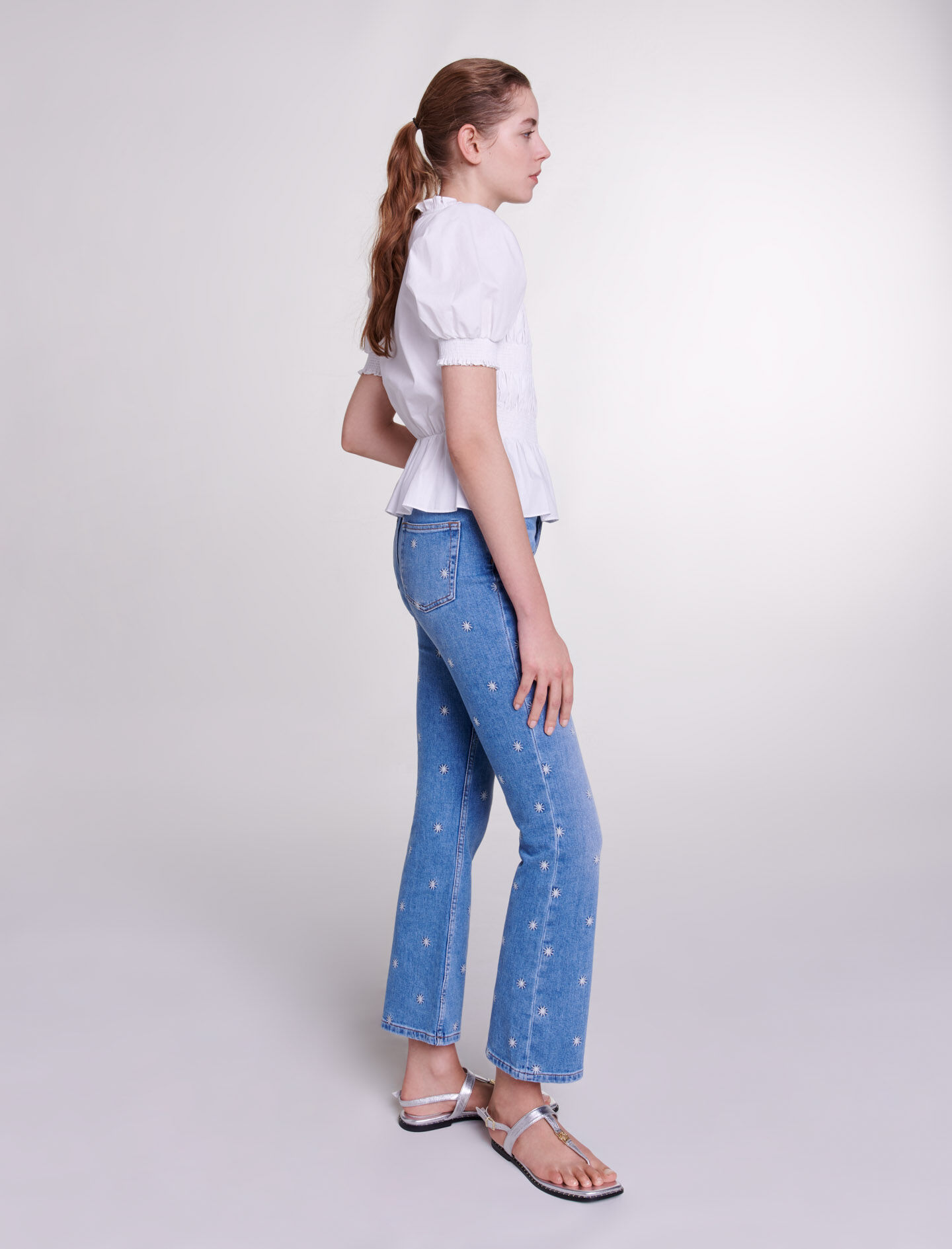 Geborduurd denim - Blauw