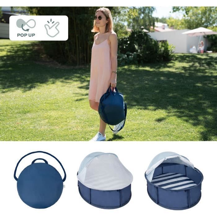 BABYMOOV Babyni 2-in-1 box en reisbedje met zeemansstrepen, UV-bescherming SPF 50+, inclusief muggennet en zonnescherm, pop-up systeem