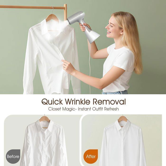 Handheld vertical garment steamer, portable garment steamer, extreme turbocharged steam up to 150°C, 20 seconds to heat up