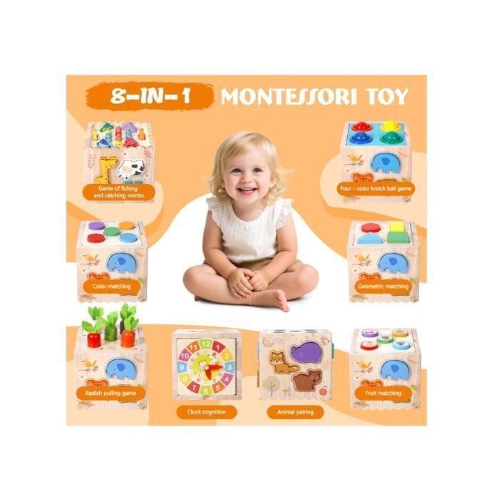 Jeux 8 en 1 Jouet Jeux en Bois Jouet Educatif Activités de Tri Sensoriel Développer la Pensée et Compét ACCESSOIRE TABLE MULTI-JEUX