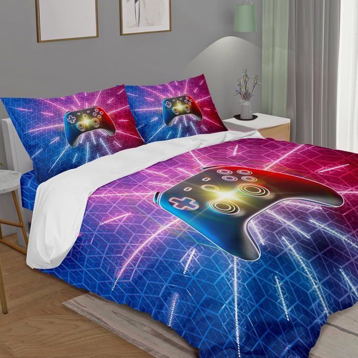 Funda nórdica con diseño de mando de videojuegos de 220x240 cm para niños, adolescentes y jóvenes - Juego de ropa de cama de microfibra con 2 fundas de almohada de 65x65 cm.