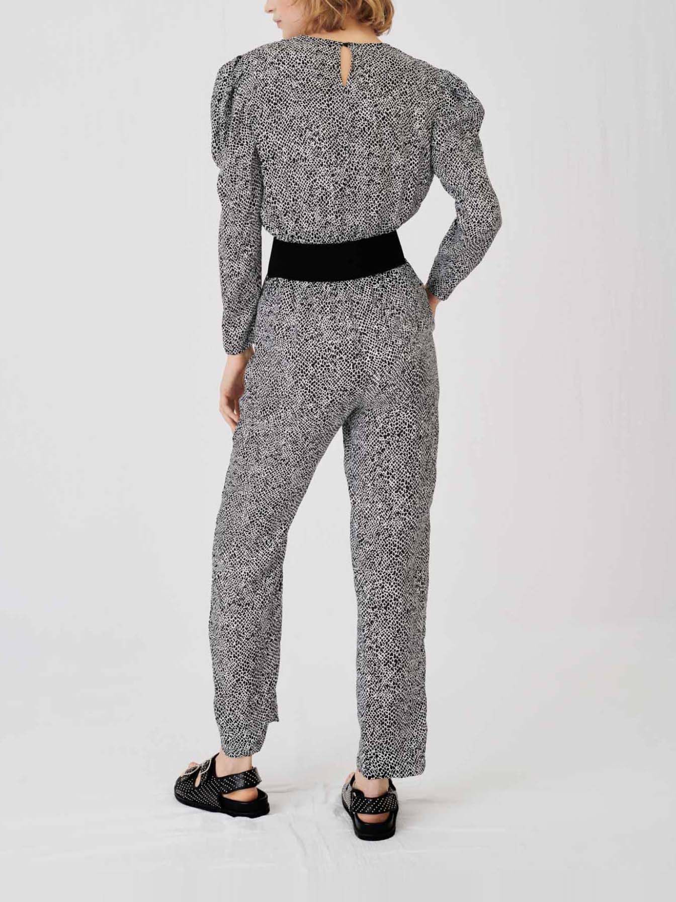 Salopetă fluidă cu animal print-Animalier Noir Blanc