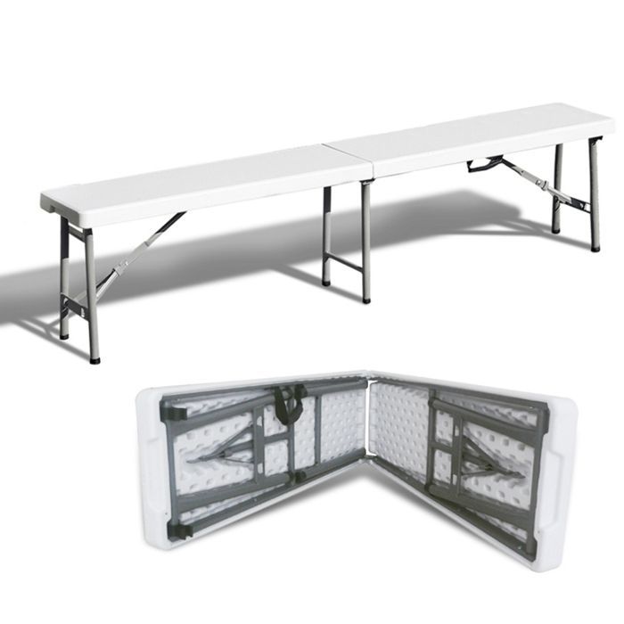 Banco de jardim dobrável TERRE JARDIN, 183x30x44 cm, aço e plástico - 4 lugares - compacto - branco