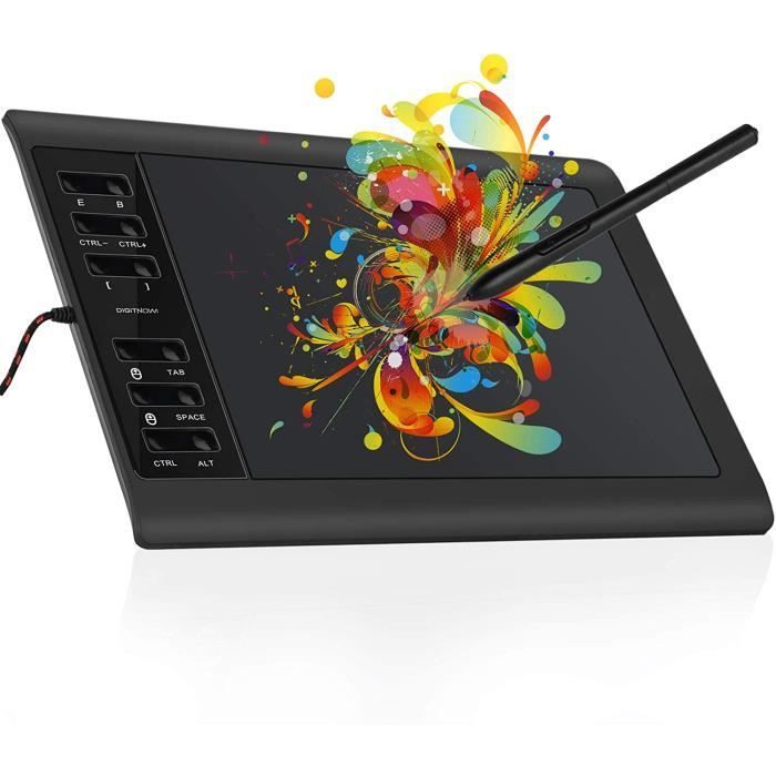 Tavoletta grafica da 10x6 pollici con stilo passivo, 8192 livelli di pressione, 12 scorciatoie di disegno, compatibile con Windows, Mac, Linux e Android.