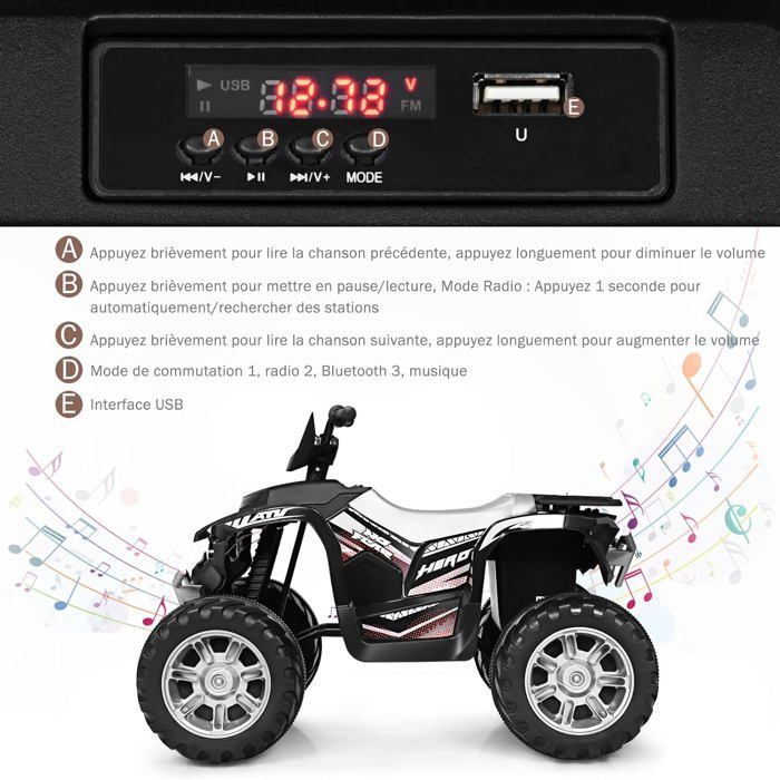 Quad eléctrico GOPLUS para niños de 3 a 7 años con 2 velocidades (2,8-5 km/h), faro, claxon y reproductor de MP3, arranque suave, color negro.