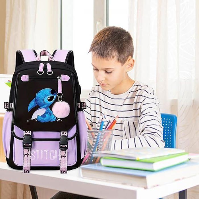 Sac à Dos, Sac à dos pour Enfants, Sac à dos d'école Sac à Dos Scolaire, aux Enfants Adolescents avec 2 USB ,Violet-28
