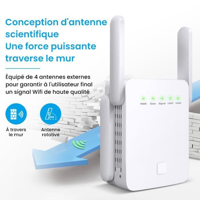Répéteur WiFi - PIMPIMSKY - 1200Mbps - Double Bande 2.4GHz & 5.8GHz - 4 Antennes 3dBi - Écran OLED