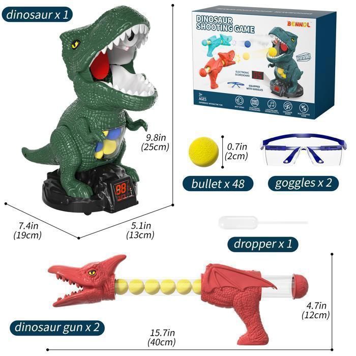 Cible mobile dinosaure jeu de tir ，kukufun，LED， Pistolet bille mousse, Jouet interactif, Jeux pour enfants 6+