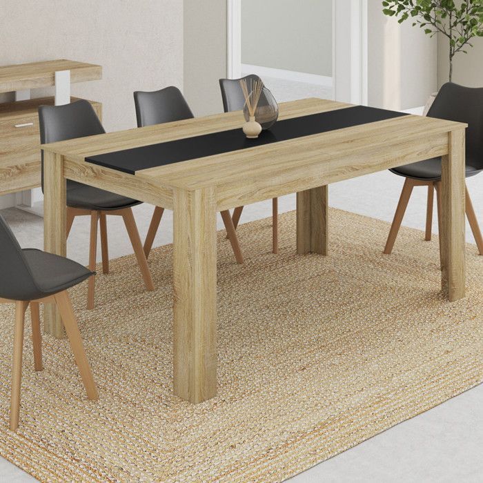 Vaste rechthoekige eettafel - IDMARKET - GEORGIA - Hout en zwart - 8 personen - 160 cm