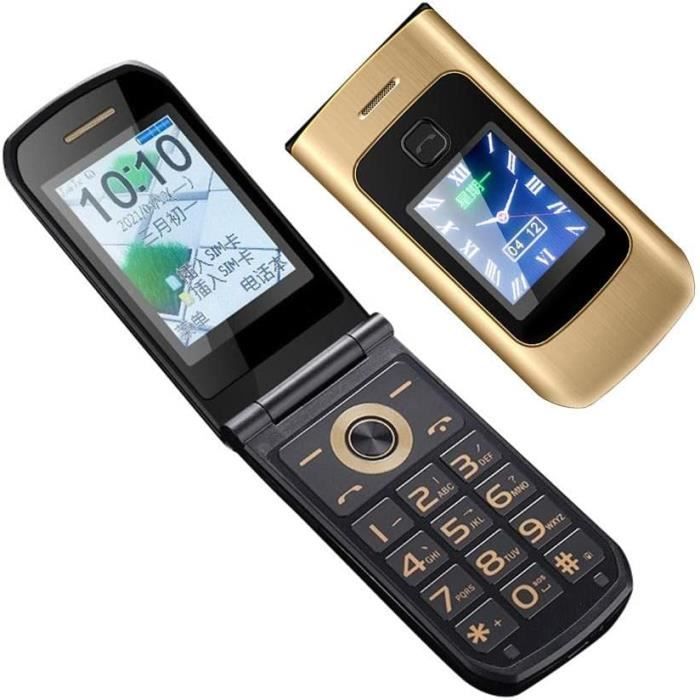 Ontgrendelde mobiele telefoon voor senioren, klaptelefoon met grote knoppen, dubbel 2,4 inch scherm, FM-radio, goudkleurig