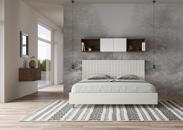 King size bed - Ityhome - Sunny - 200x210 cm - White faux leather - Upholstered headboard