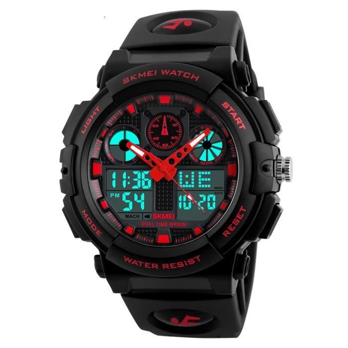 Orologio sportivo per bambini con doppio display a LED, nero e rosso - digitale e analogico