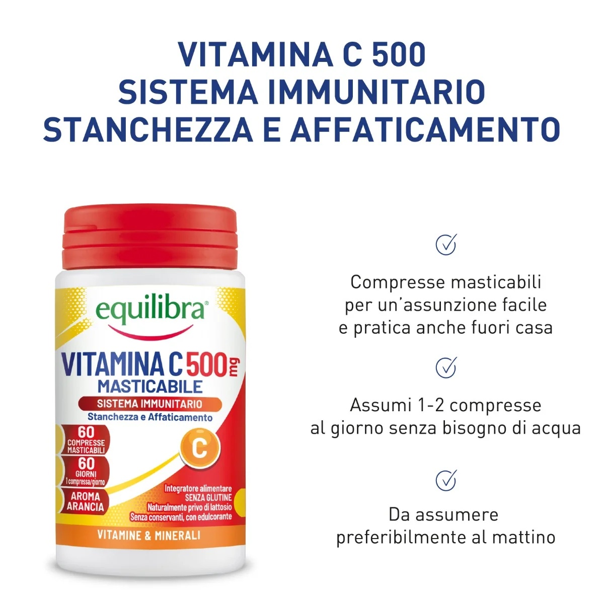EQUILIBRA Equilibra C-vitamiin 500 mg 60 närimistabletti Immuunsüsteemi toidulisand