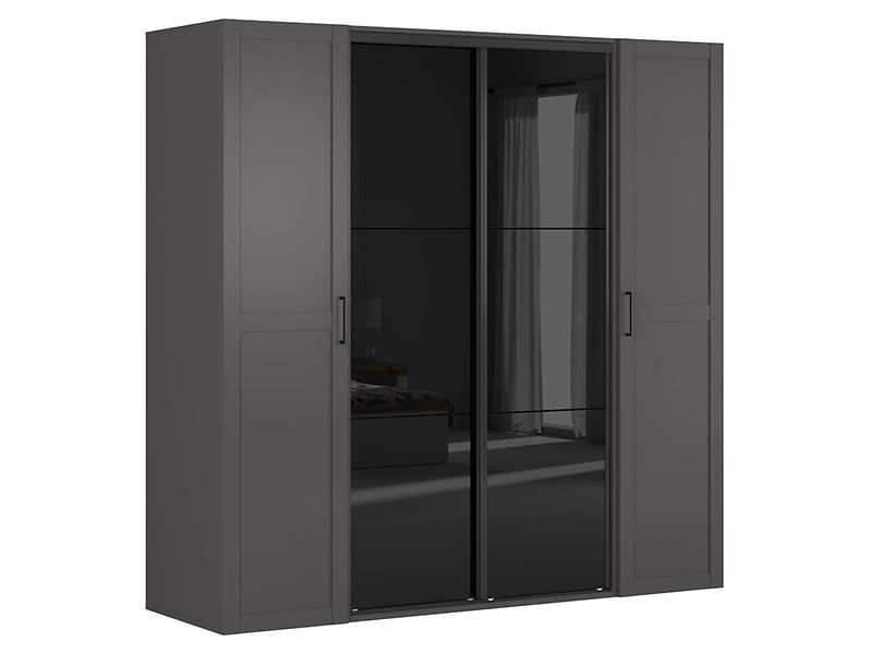 Szafa modułowa Flex 220 cm przesuwna z drzwiami  grafit/czarny połysk
