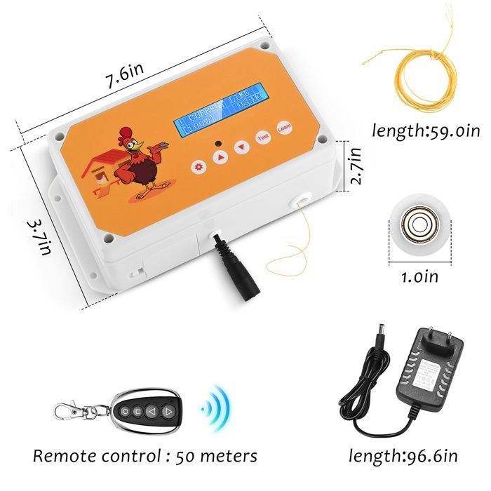 Puerta automática para gallinero TTLIFE, abridor de puerta para gallinero con control remoto y polea, temporizador para apertura y cierre.